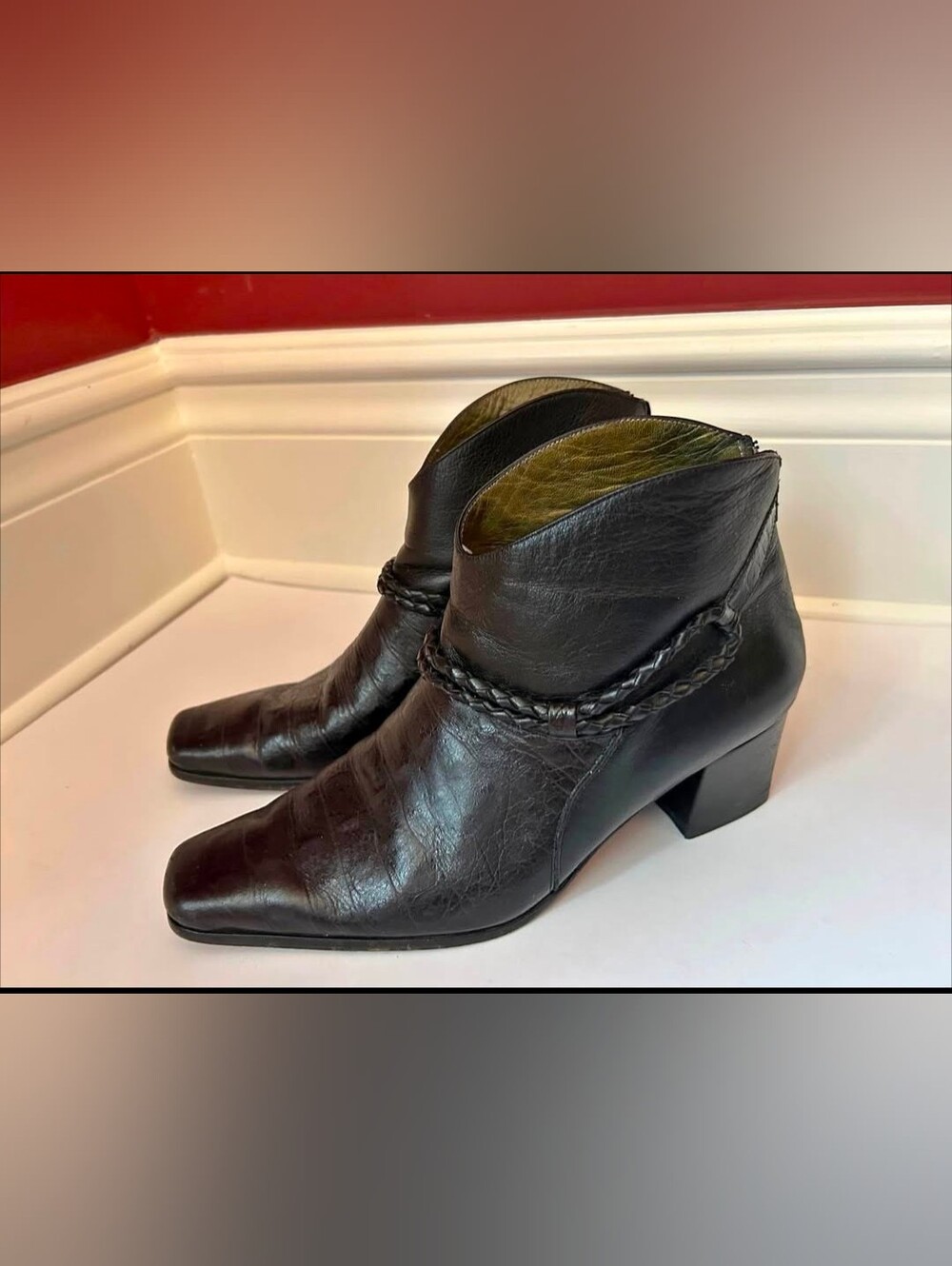 Chabeli Women's Black Leather Ankle Booties With Zippered Back Made in Argentina